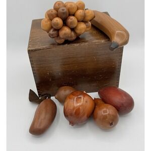 Vintage Wooden Fruit Box Hand Carved Fruit Grapes Walnut Dovetail Keepsake Box